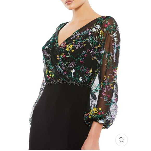 Mac Duggal NWT size 12 black EMBROIDERED ILLUSION GOWN style 79479 - Picture 3 of 16